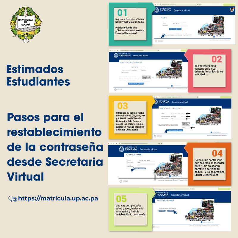 Pasos para el reestablecimiento de la contraseña desde la Secretaría virtual