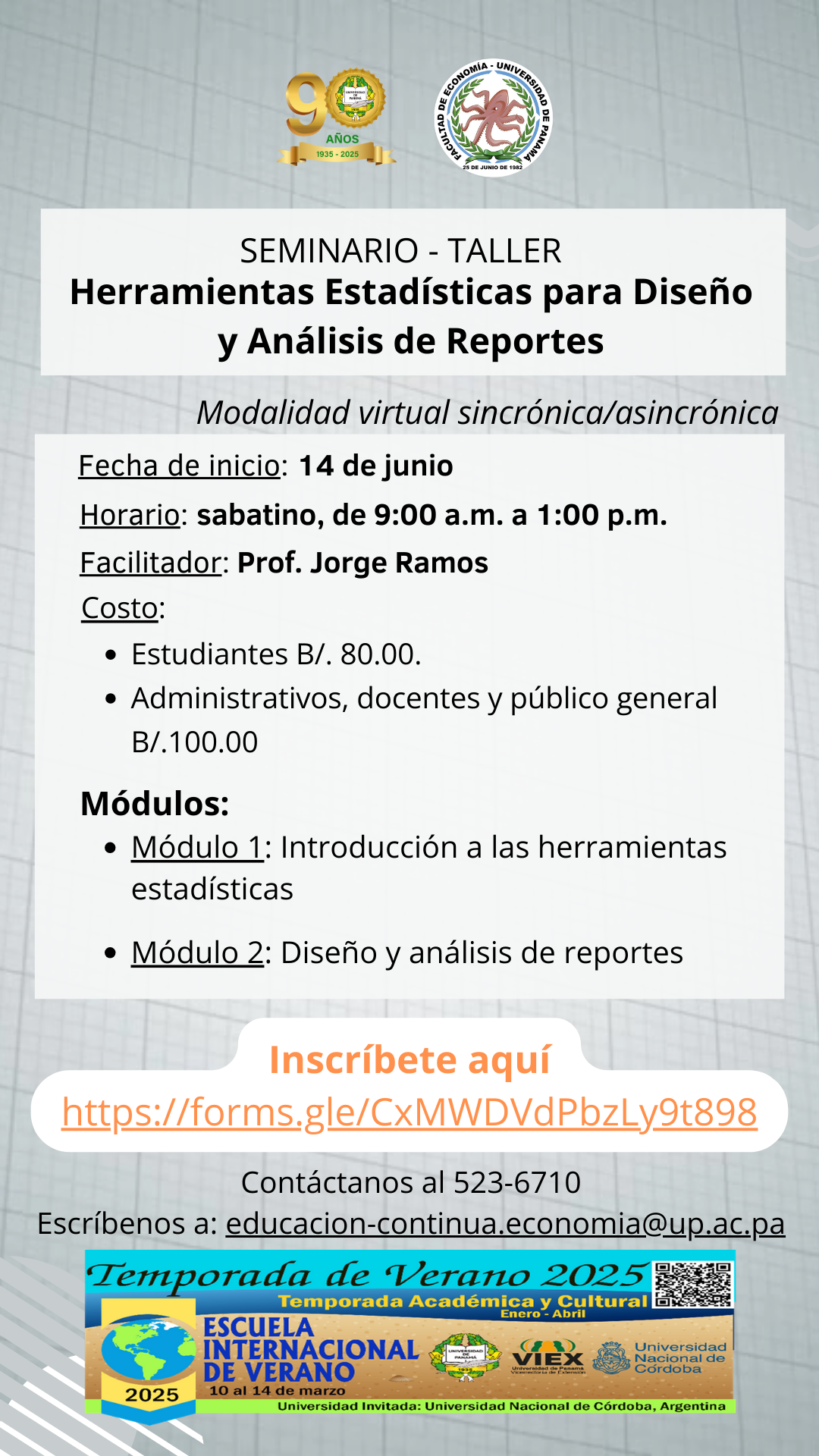 Seminario- Taller Herramientas Estadísticas para Diseño y Análisis de Reportes